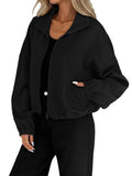 High neck zipper hem drawstring pocket women's loose jacket - MODALIFE