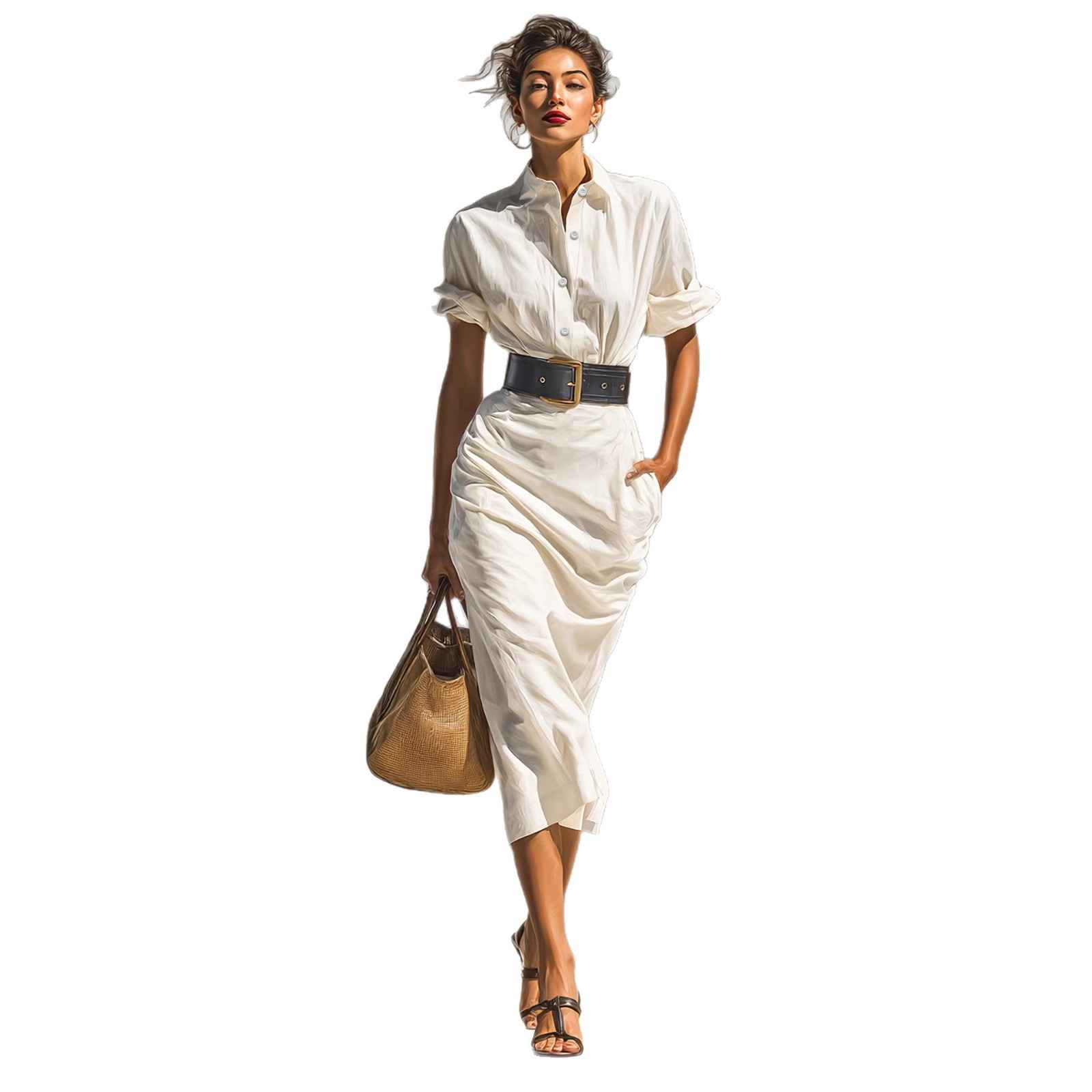 Solid color waist folded shirt long dress - MODALIFE