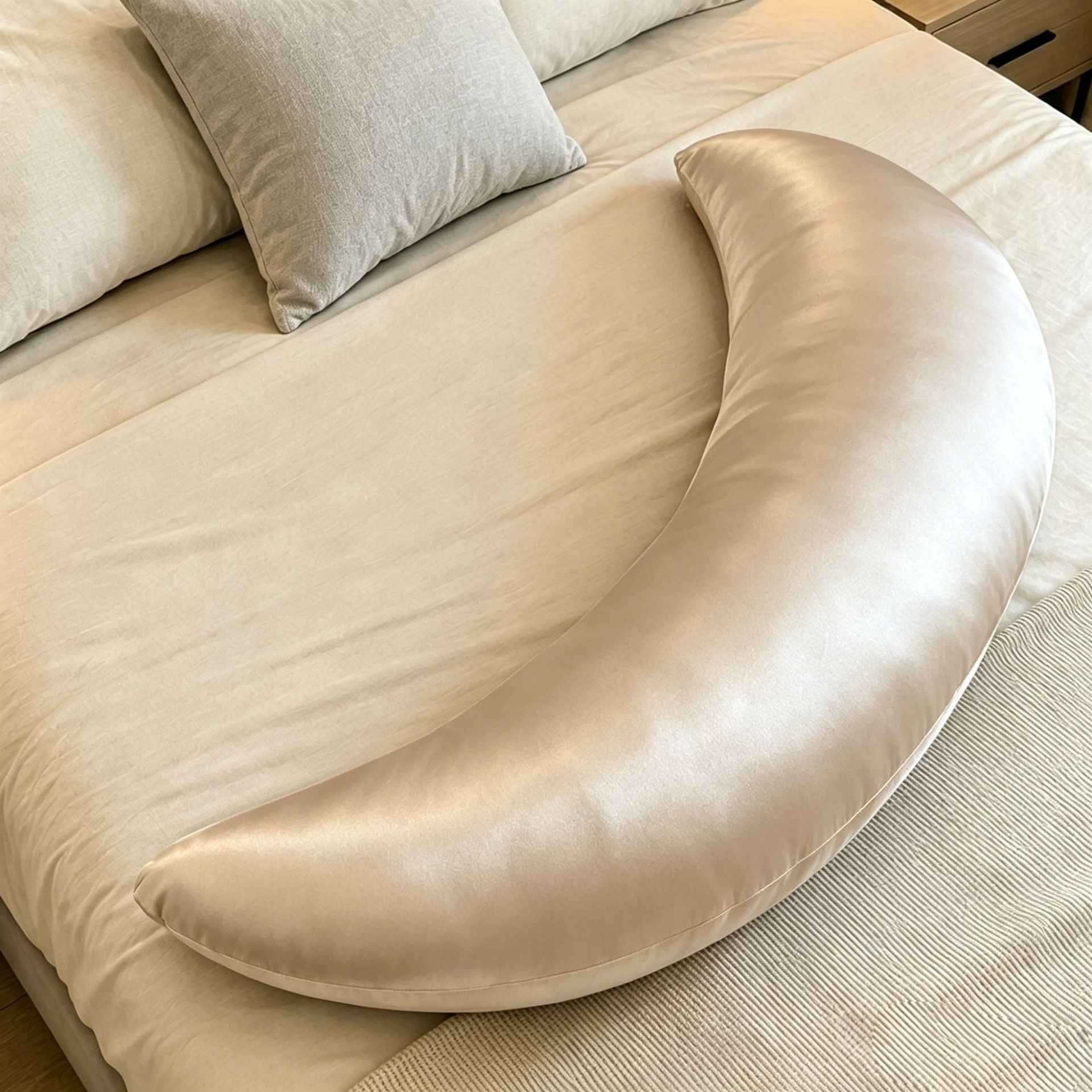 Soft Fabric Large Moon-Shaped Pregnancy Pillow, Nursing Pillow, Postpartum Lumbar Support Pillow, Baby Feeding Pillow, Removable and Washable