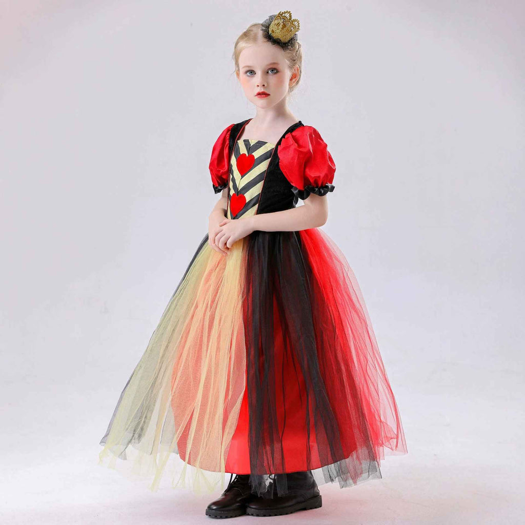 Heart Queen Alice in Wonderland Red Queen Cosplay Costume for Kids Stage Playwear - MODALIFE