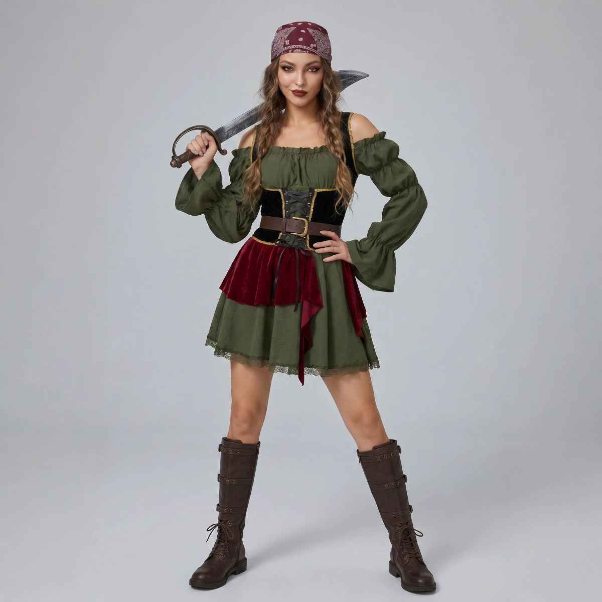 Halloween Adult Medieval Vintage Women's Pirate Cosplay Caribbean Pirate Stage Costume - MODALIFE