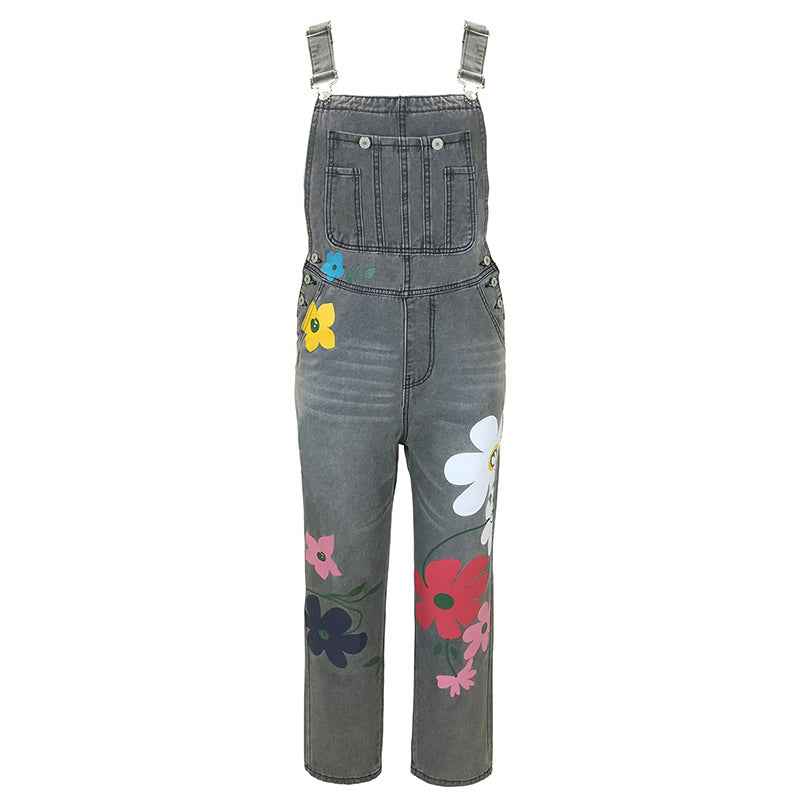 Summer Printed Overalls Denim Pants with Ripped Details, Loose Straight Leg Casual Stylish Versatile Long Pants for Women - MODALIFE
