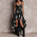 New style printed camisole dress for women, V-neck, waist cinched, high slit long skirt, fashionable vacation dress - MODALIFE