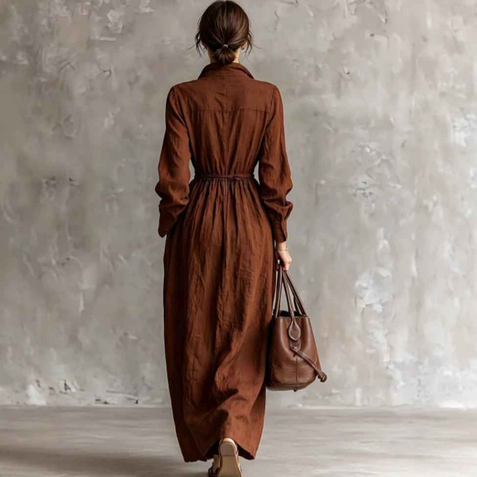 Women's Zipper Collar Elastic Waist Long Dress - MODALIFE