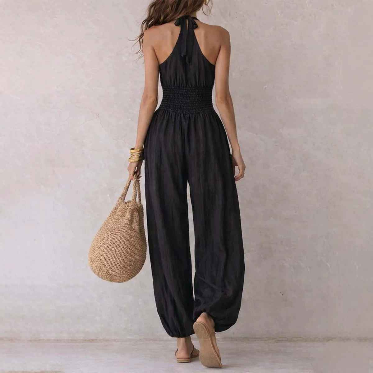 Sleeveless hanging neck backless high waisted jumpsuit - MODALIFE