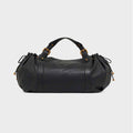 Black large capacity soft leather tote bag with pleated drawstring hand-held shoulder bag - MODALIFE