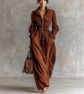 Women's Zipper Collar Elastic Waist Long Dress - MODALIFE
