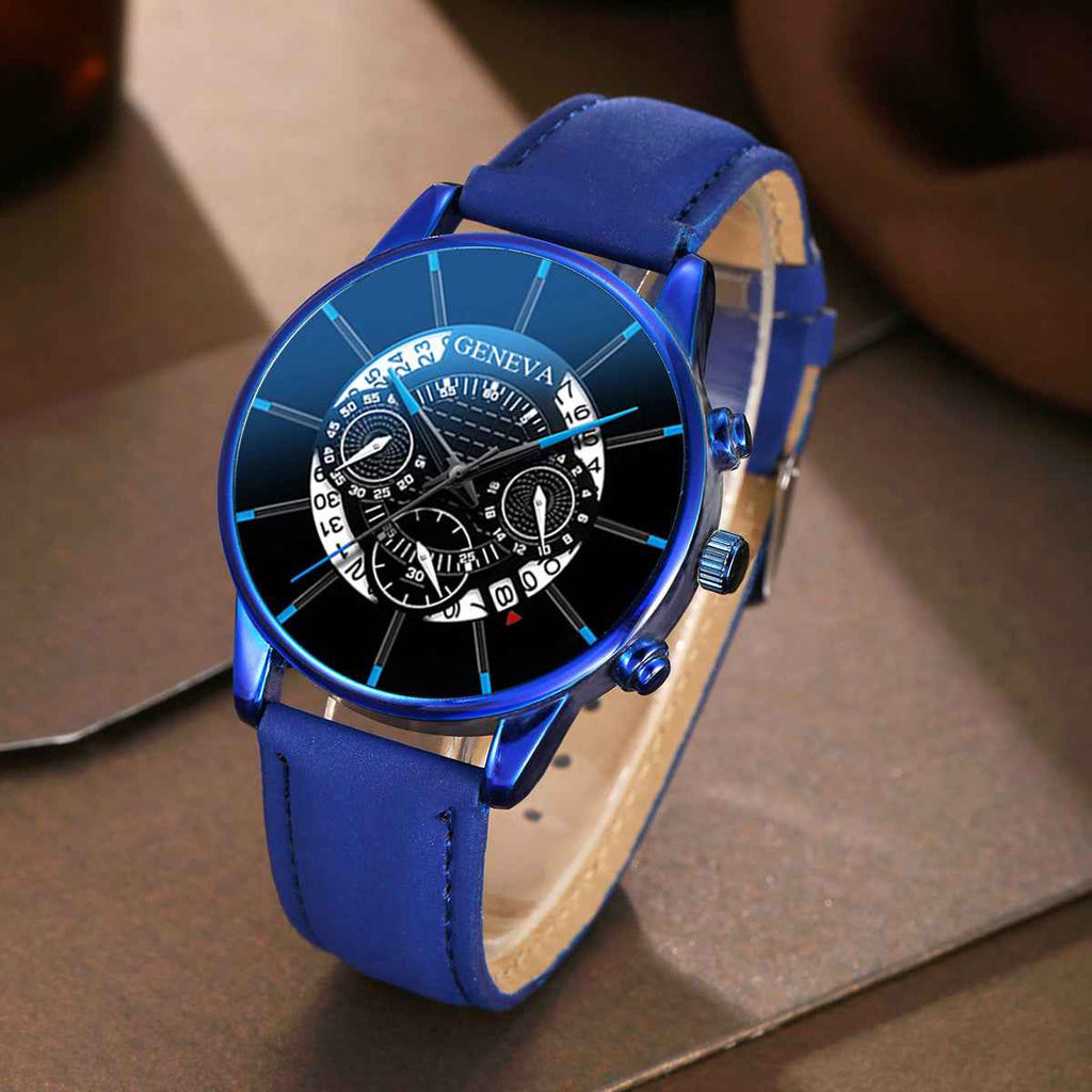 Casual Business Men's Leather Watch with Calendar and Three-Eye Design, Quartz Wristwatch Set - MODALIFE