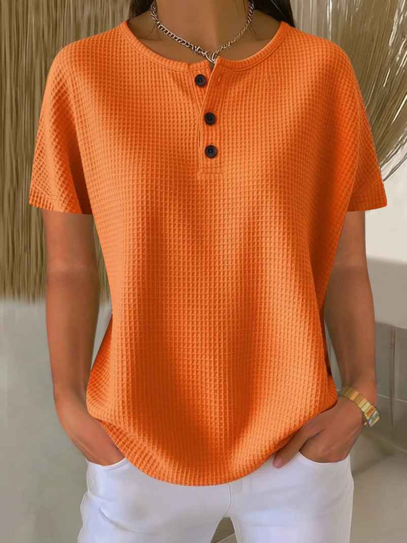 Round neck solid color pullover loose top - MODALIFE