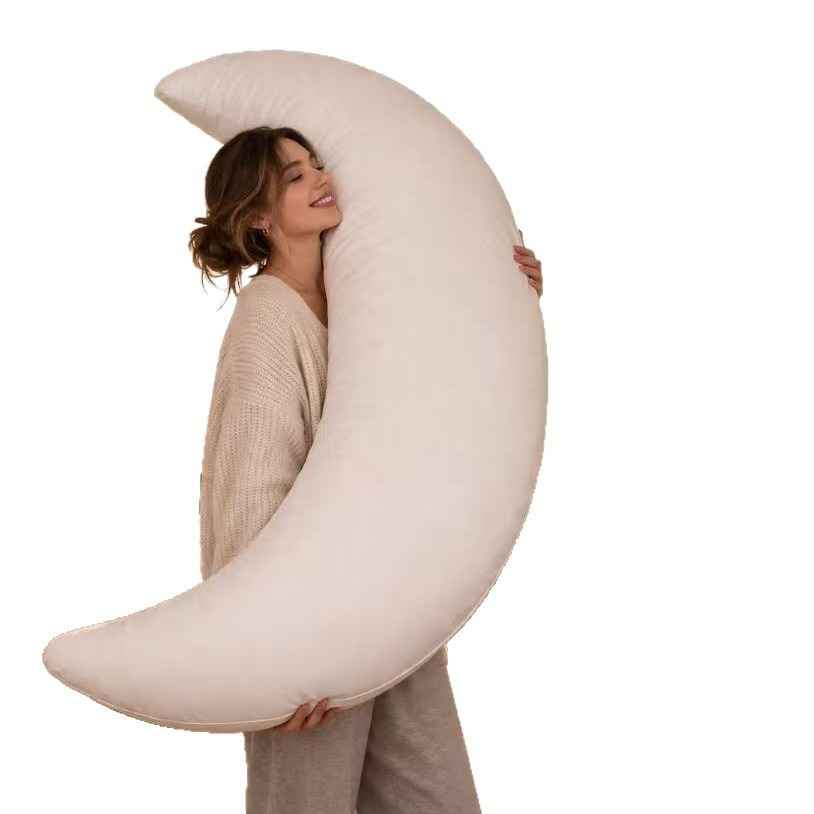 Soft Fabric Large Moon-Shaped Pregnancy Pillow, Nursing Pillow, Postpartum Lumbar Support Pillow, Baby Feeding Pillow, Removable and Washable
