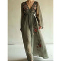 Printed long sleeved long collar dress long skirt - MODALIFE