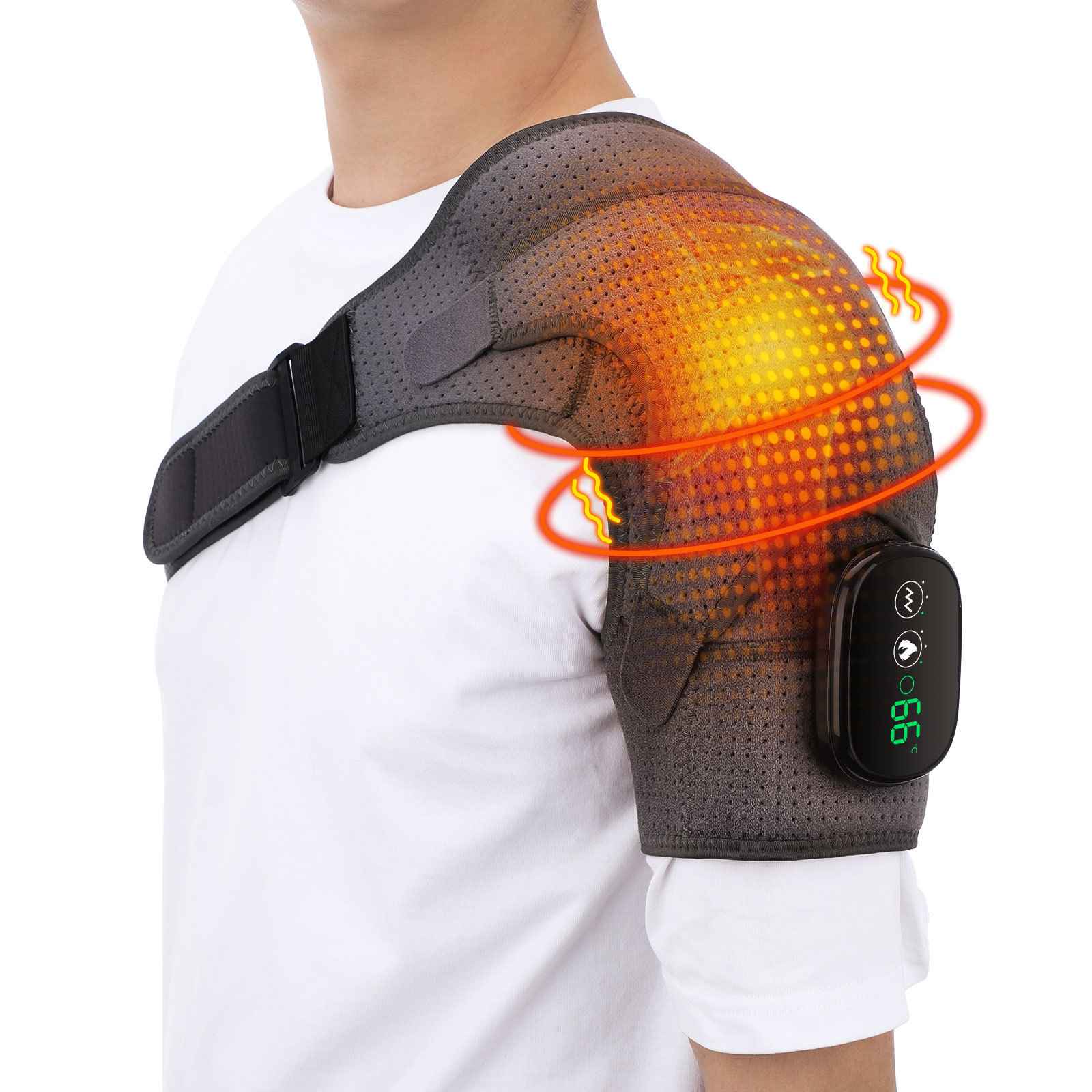 Massage Shoulder Support with Touchscreen Controller, Rechargeable Vibrating Heat Therapy Shoulder Massager Belt - MODALIFE