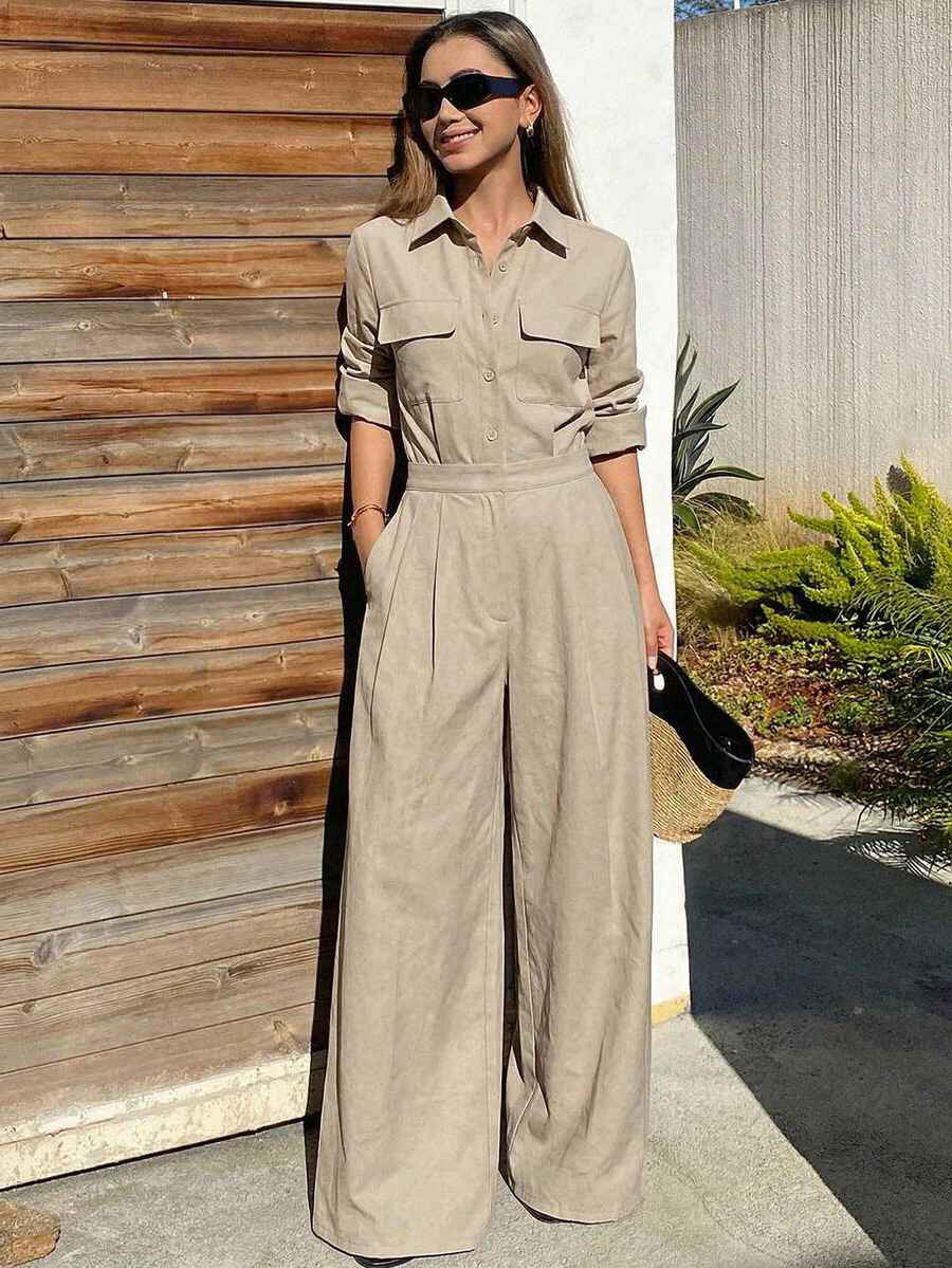 Women's collar long sleeved jumpsuit - MODALIFE