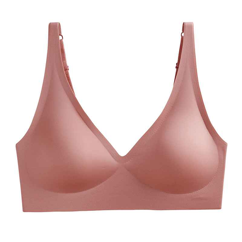 French Seamless Jelly Stripe Bra, No Steel Ring, Plumping and Lifting, Ice Silk, Outer Wear, Plus Size, Youthful Style - MODALIFE