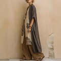 Loose Embroidered Long Robe Two-Piece Set for Women, Casual Wide-Leg Pants Outfit, Fashionable and Trendy