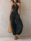 Slim-Fitting Body-Concealing Travel Halter Neck Sexy Casual Comfortable Jumpsuit