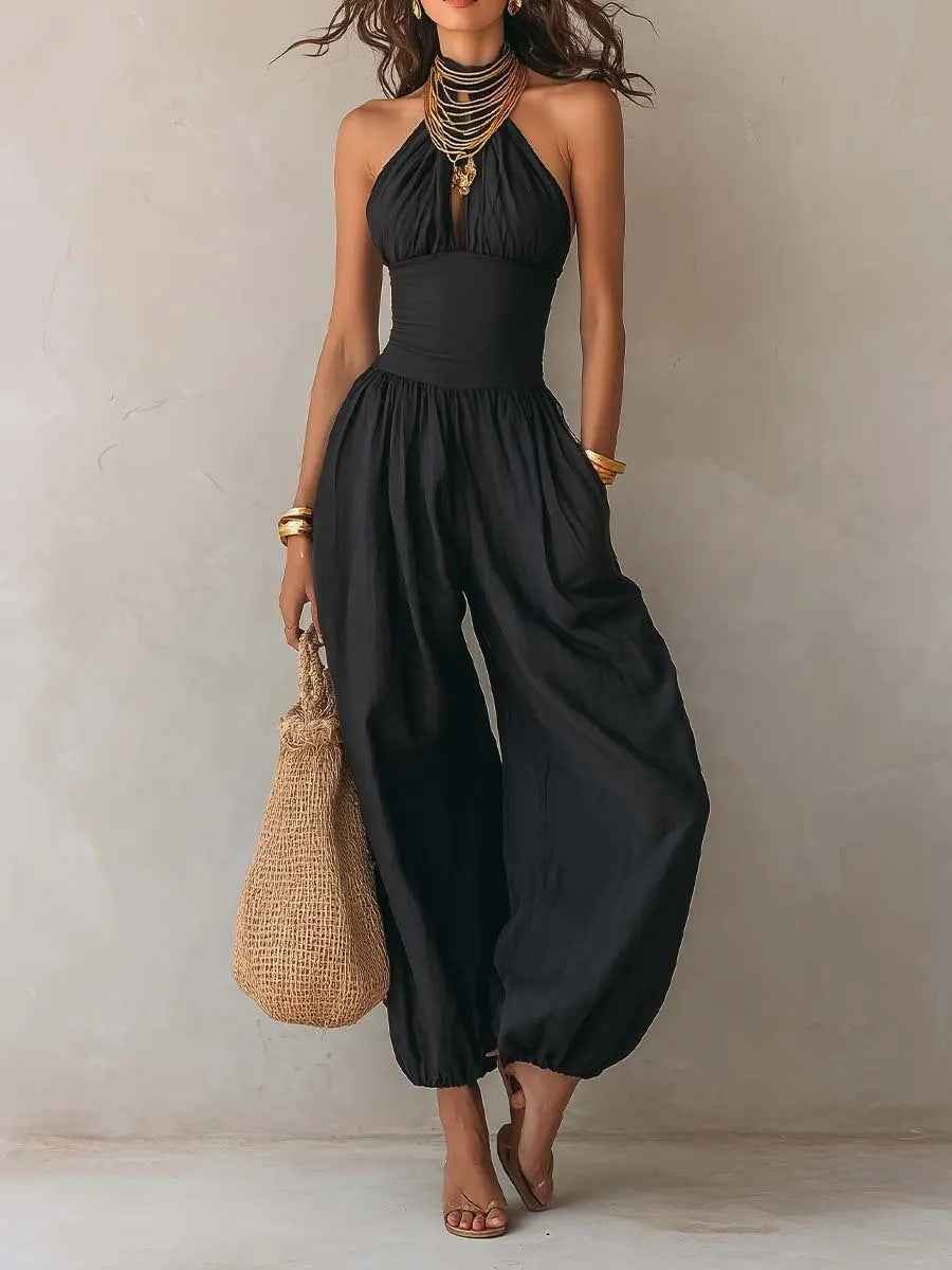 Slim-Fitting Body-Concealing Travel Halter Neck Sexy Casual Comfortable Jumpsuit