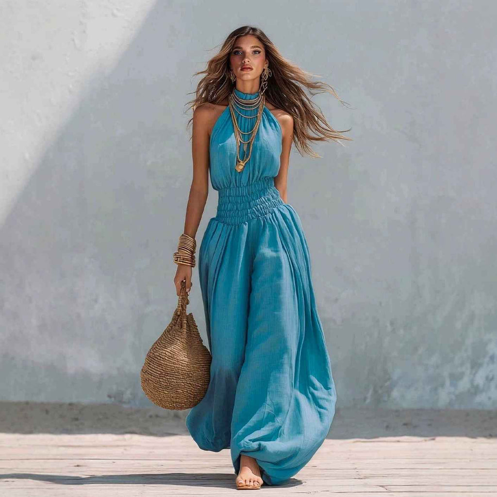 Casual style sleeveless hanging neck lantern pants jumpsuit for women - MODALIFE