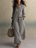 Summer High-End Shirt Collar Outfit Loose Cotton Linen Women's Set - MODALIFE