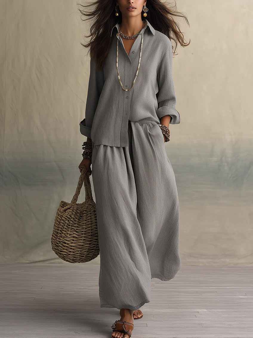 Summer High-End Shirt Collar Outfit Loose Cotton Linen Women's Set - MODALIFE
