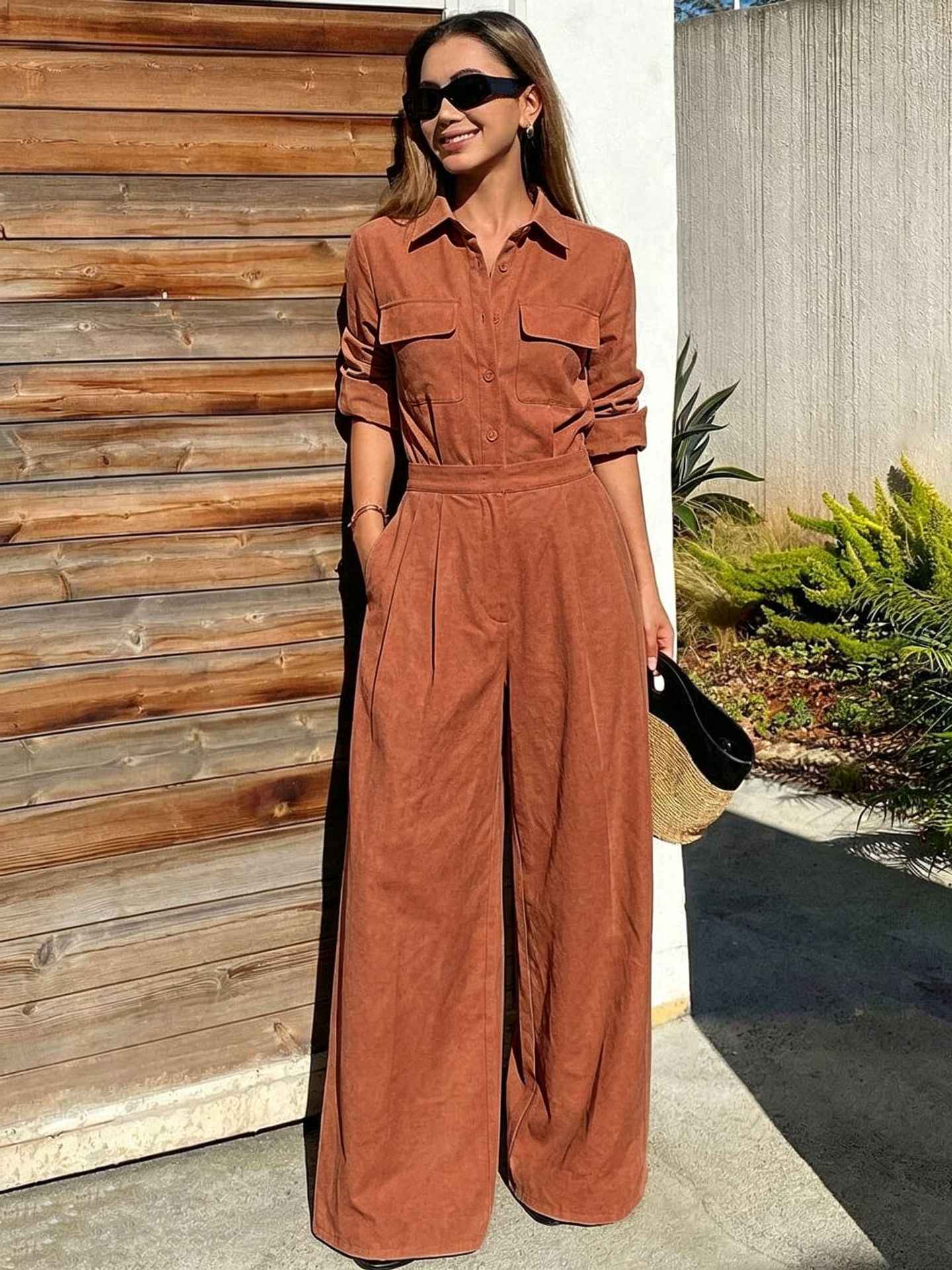 Women's collar long sleeved jumpsuit - MODALIFE
