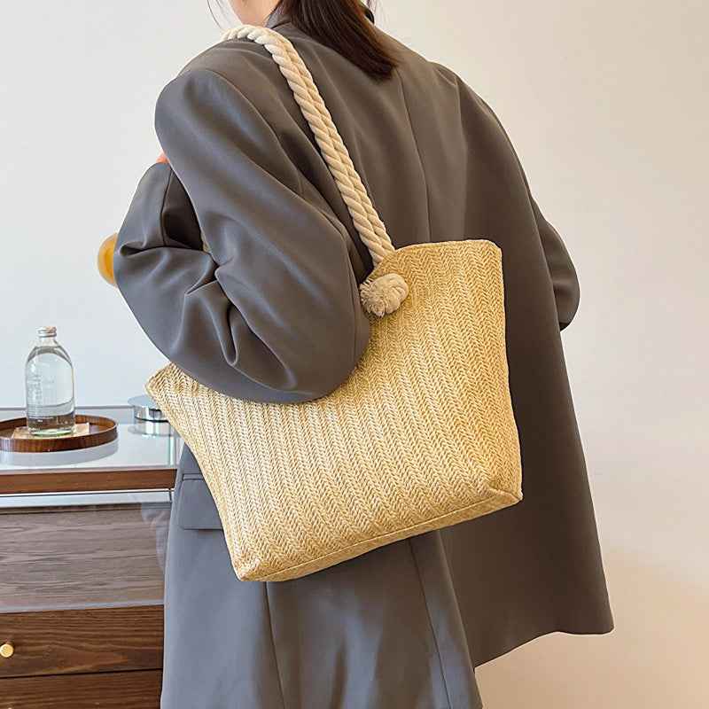 Straw woven bag large capacity single shoulder tote bag woven handbag for women - MODALIFE
