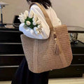 Large capacity commuting straw woven bag hand-held woven vacation style beach shoulder bag