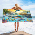 Ocean Turtle Pattern Beach Towel Ultra-Fine Fiber Quick-Dry Double-Sided Fleece Bath Towel Sand Blanket