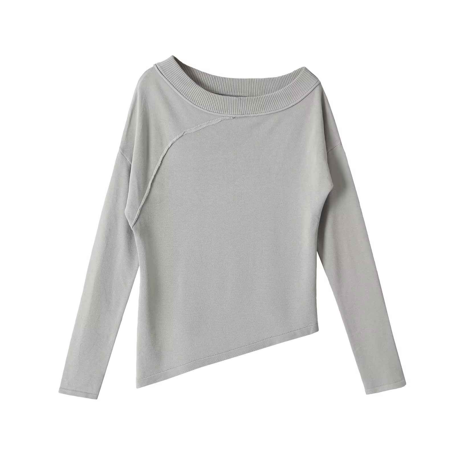 Off shoulder long sleeved asymmetrical knit sweater - MODALIFE