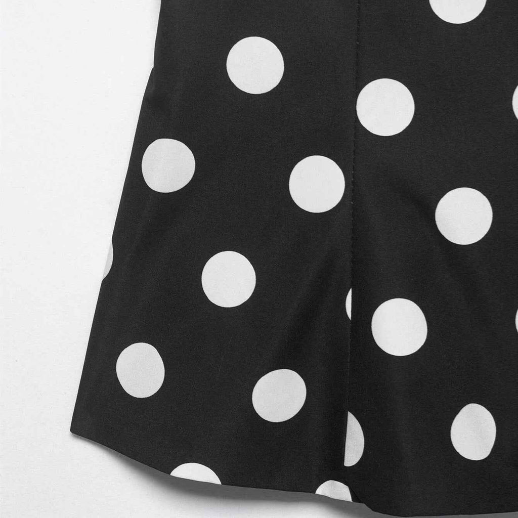 Bow embellished polka dot hanging neck collar sleeveless top