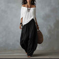 Fashion One-Shoulder T-Shirt with Wide-Leg Pants Set for Women, Elegant Two-Piece Long Sleeve Casual Outfit - MODALIFE