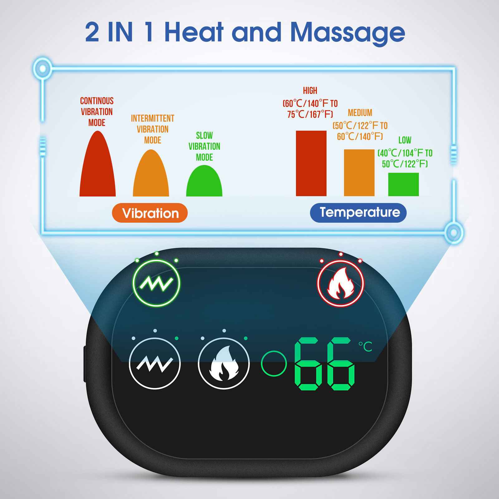 Massage Shoulder Support with Touchscreen Controller, Rechargeable Vibrating Heat Therapy Shoulder Massager Belt - MODALIFE