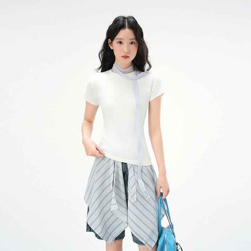 Round Neck Basic Cotton Fitted Short Sleeve T-Shirt for Women