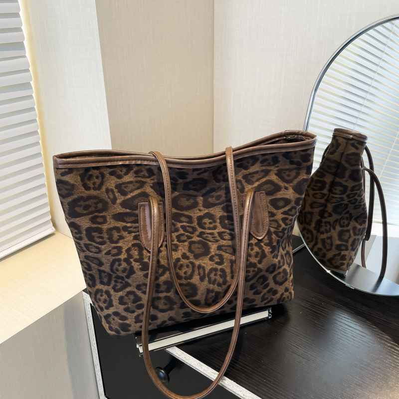 Women's Large-Capacity Fashion Shopping Tote – Leopard-Print PU Leather Shoulder & Hand Carry Bag - MODALIFE