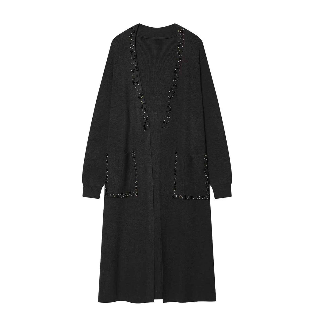 Retro style nail bead long knitted cardigan jacket - MODALIFE