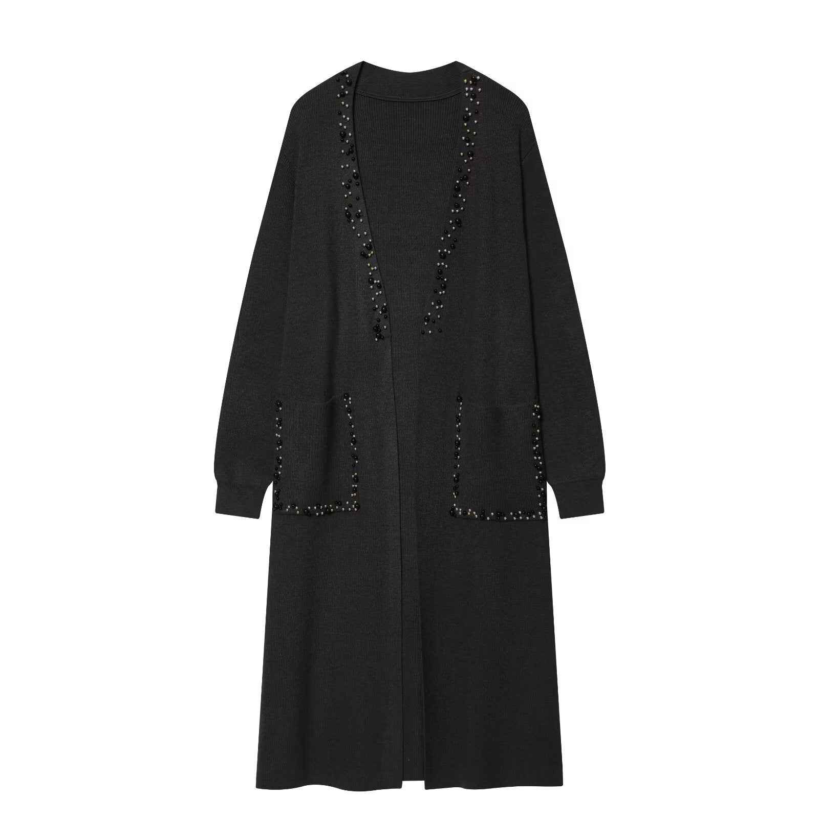 Retro style nail bead long knitted cardigan jacket - MODALIFE