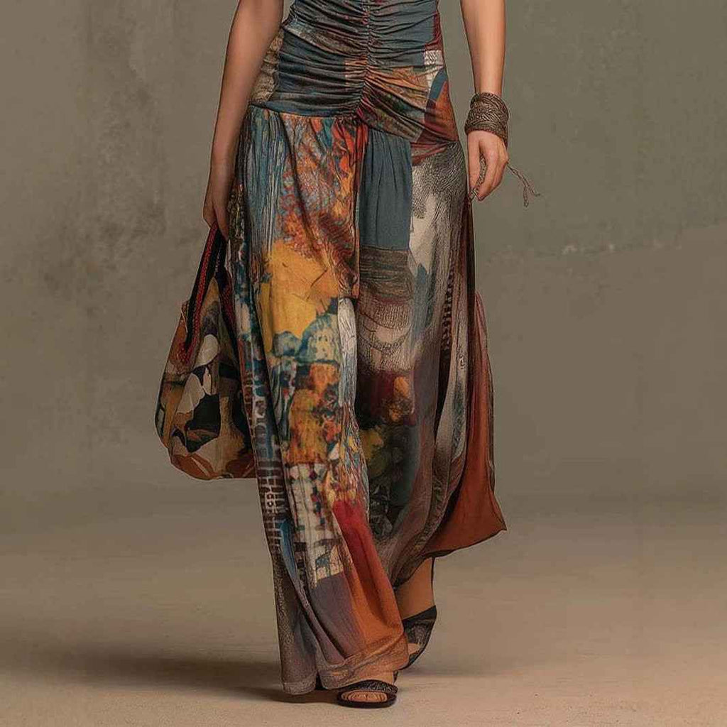 French Oil Painting Print Vintage Off-Shoulder Sexy Jumpsuit for Women Summer - MODALIFE