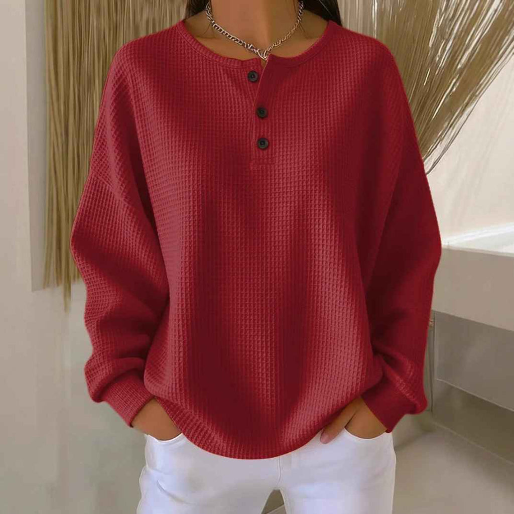 Round neck solid color pullover loose top - MODALIFE