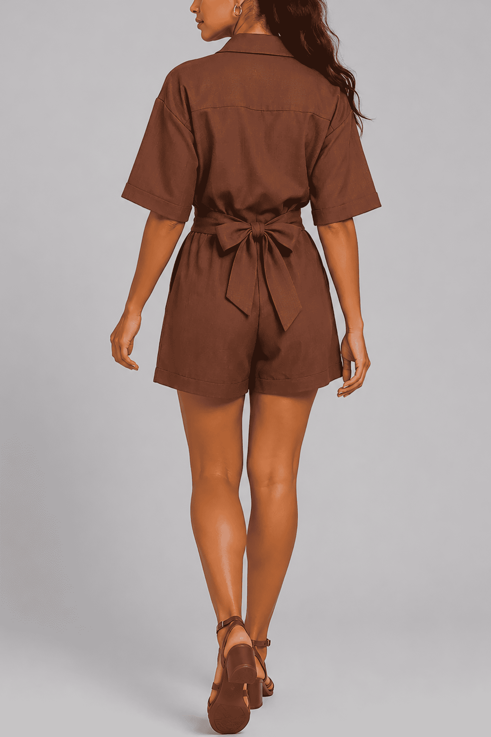 Women's Fashion Cross Back Tie Collar Loose One-Piece Suit - MODALIFE