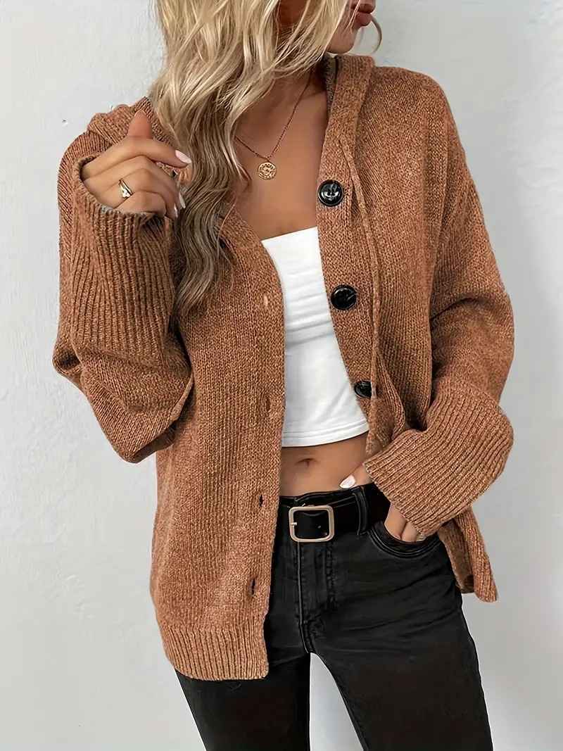 Solid color hooded single breasted sweater for women - MODALIFE