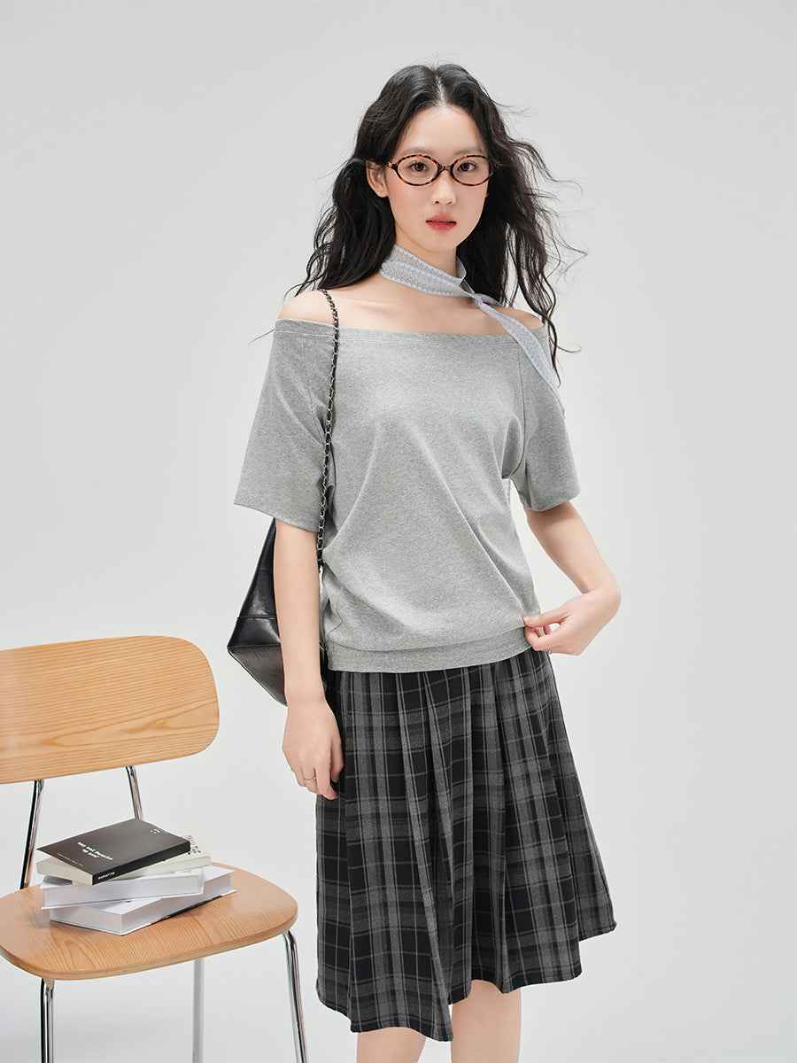 One-Shoulder Slash Neck Sleeveless T-Shirt for Women, Loose Casual Top