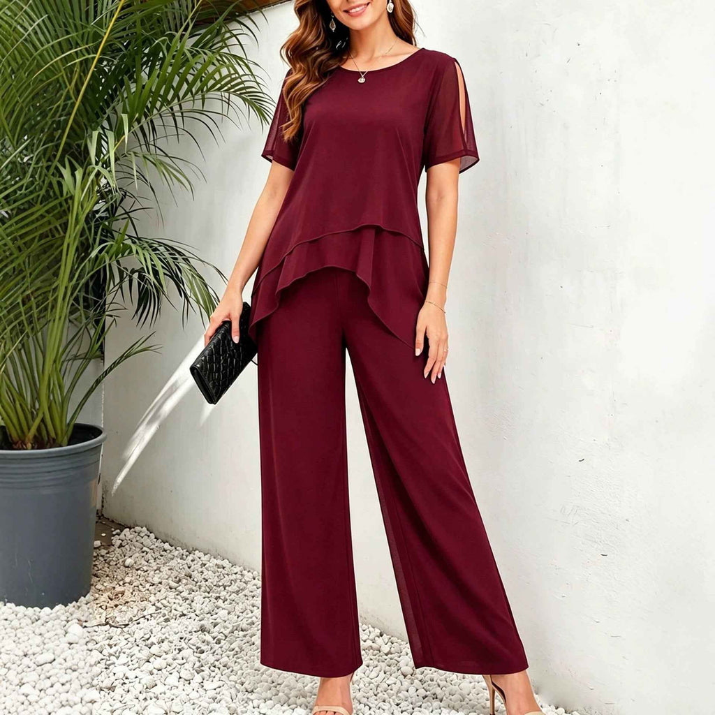 Irregular top wide leg long pants two-piece set