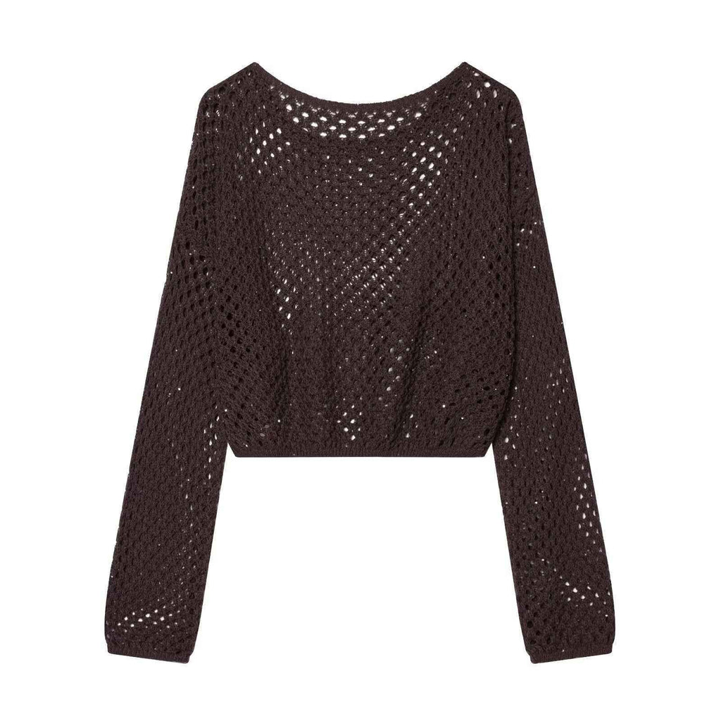 Spicy girl sequin hollow out short long sleeved knitted sweater