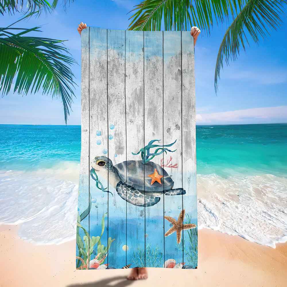 Ocean Turtle Pattern Beach Towel Ultra-Fine Fiber Quick-Dry Double-Sided Fleece Bath Towel Sand Blanket