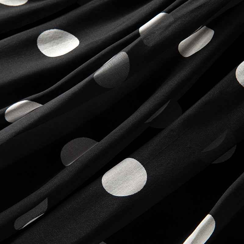 Black Polka Dot Silk Skirt for Women, Lightweight Chiffon Satin Beach Skirt with Floral Pattern - MODALIFE