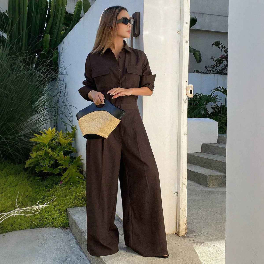 Women's collar long sleeved jumpsuit - MODALIFE