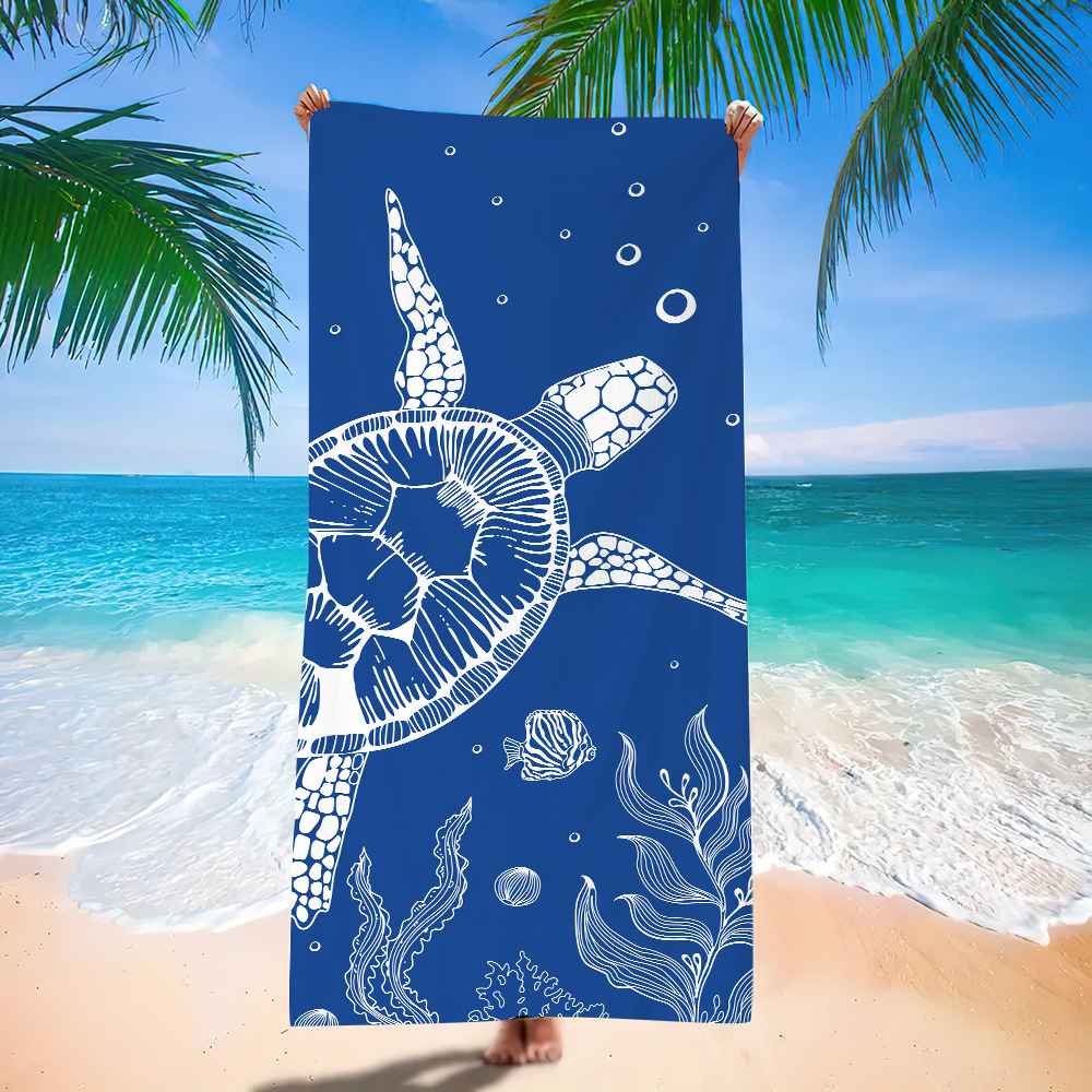 Ocean Turtle Pattern Beach Towel Ultra-Fine Fiber Quick-Dry Double-Sided Fleece Bath Towel Sand Blanket