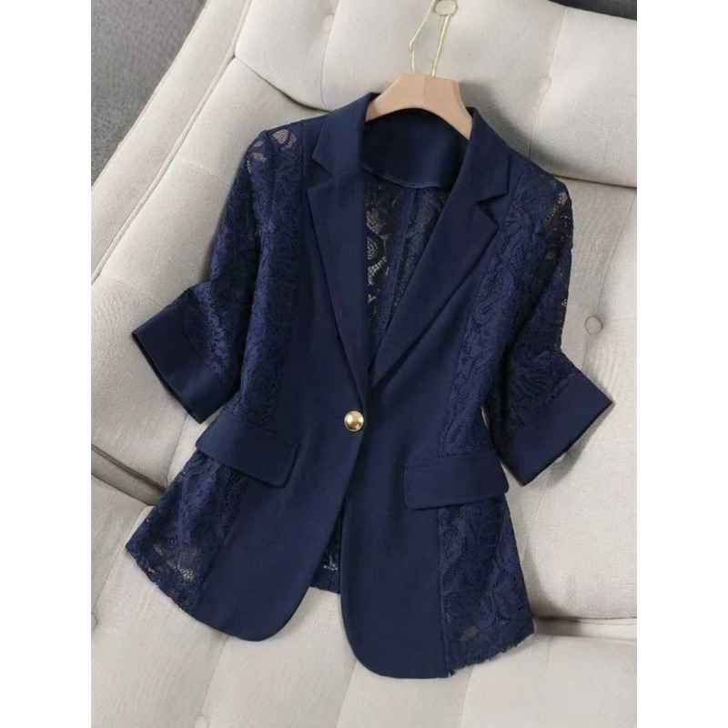 Solid color lace patchwork small suit jacket for women's top - MODALIFE