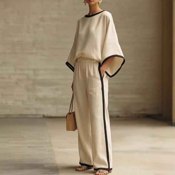 Round neck loose bat sleeves two-piece set - MODALIFE