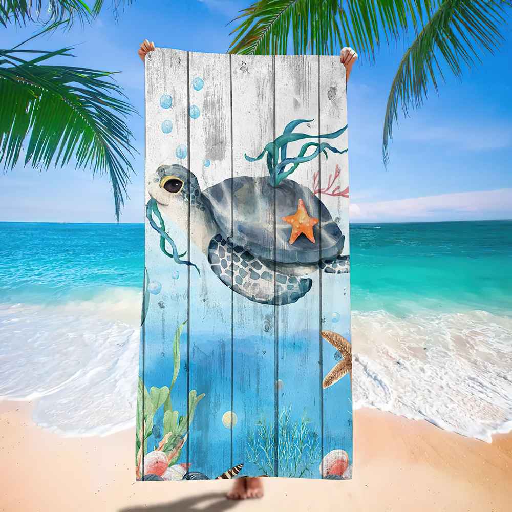 Ocean Turtle Pattern Beach Towel Ultra-Fine Fiber Quick-Dry Double-Sided Fleece Bath Towel Sand Blanket